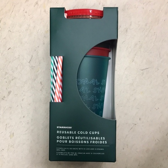 Starbucks holiday reusable cold cup set of 5 - Picture 1 of 4